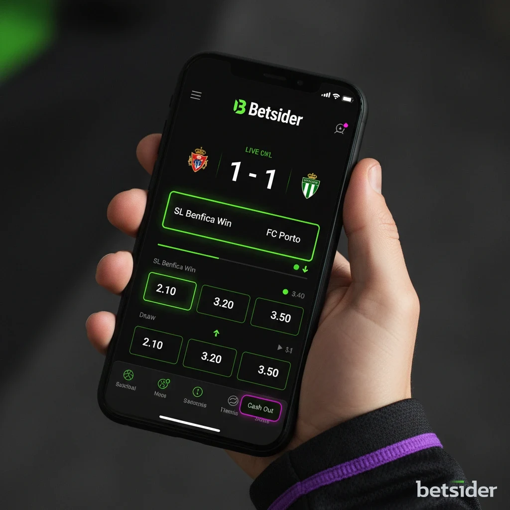 Interface de apostas desportivas na aplicação móvel da Betsider