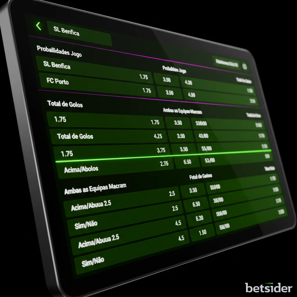 Interface de apostas desportivas da Betsider com mercados de futebol.