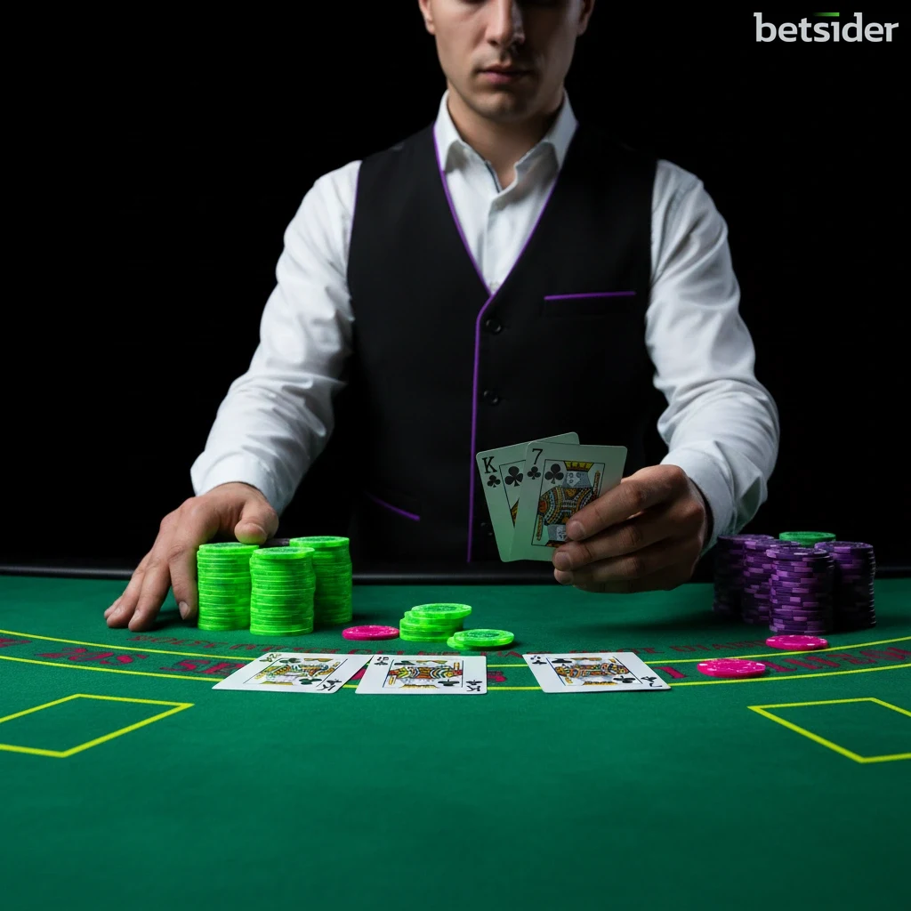 Uma mesa de Blackjack ao vivo na Betsider com um dealer distribuindo cartas.